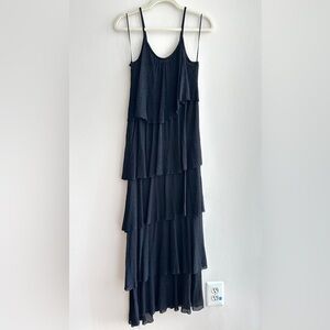 ZARA Women’s Mesh Tiered Spaghetti Strap Maxi Dress, Black, Size Medium
